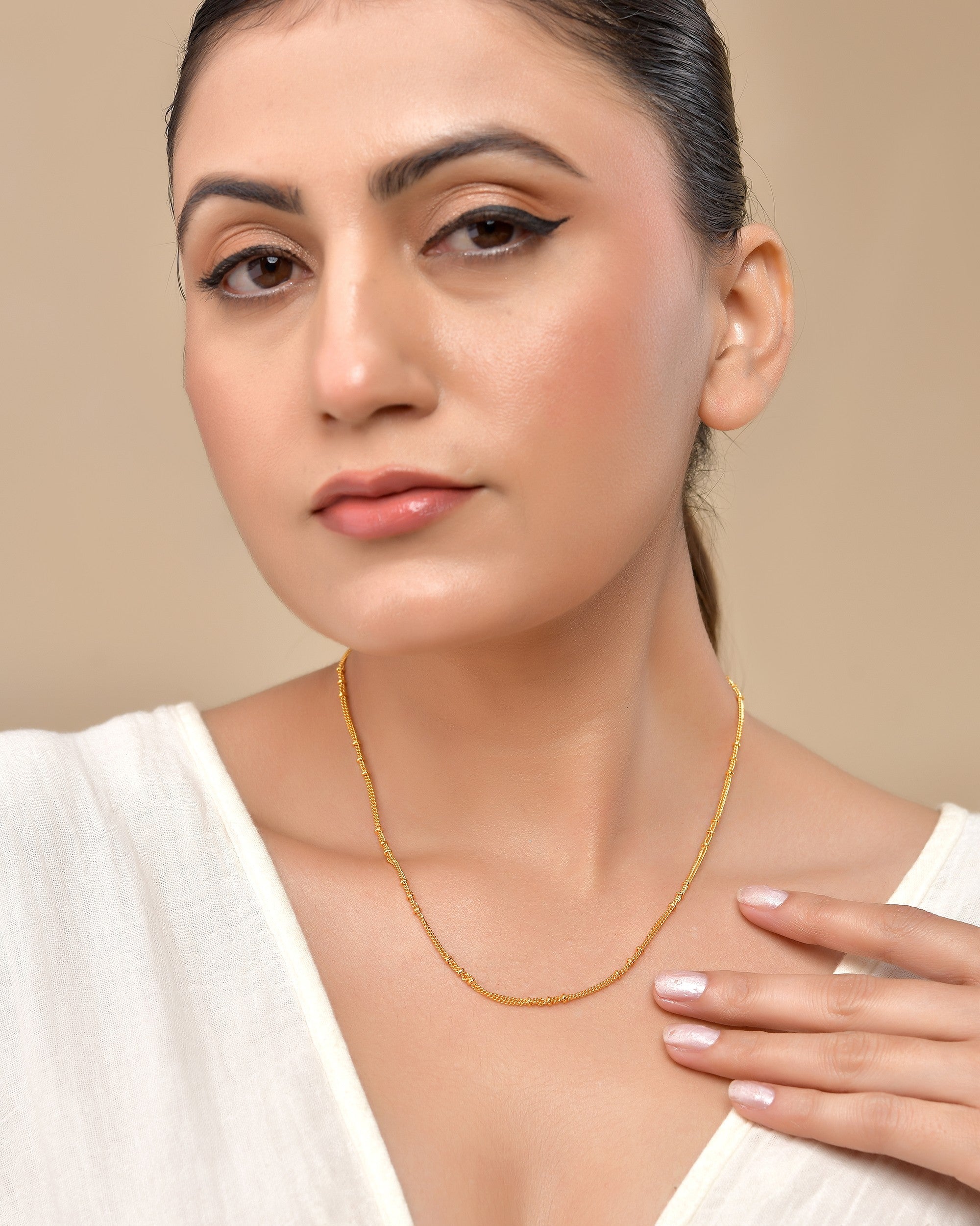 VOJ Women Gold Polished Stainless Steel Ball Chain - Distacart