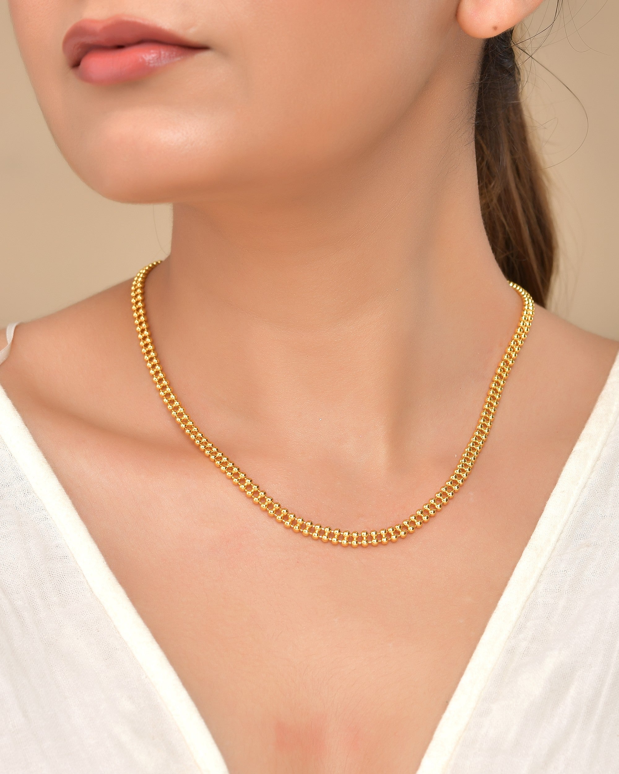 VOJ Gold Polished Ball Shaped Minimal Chain For Women - Distacart