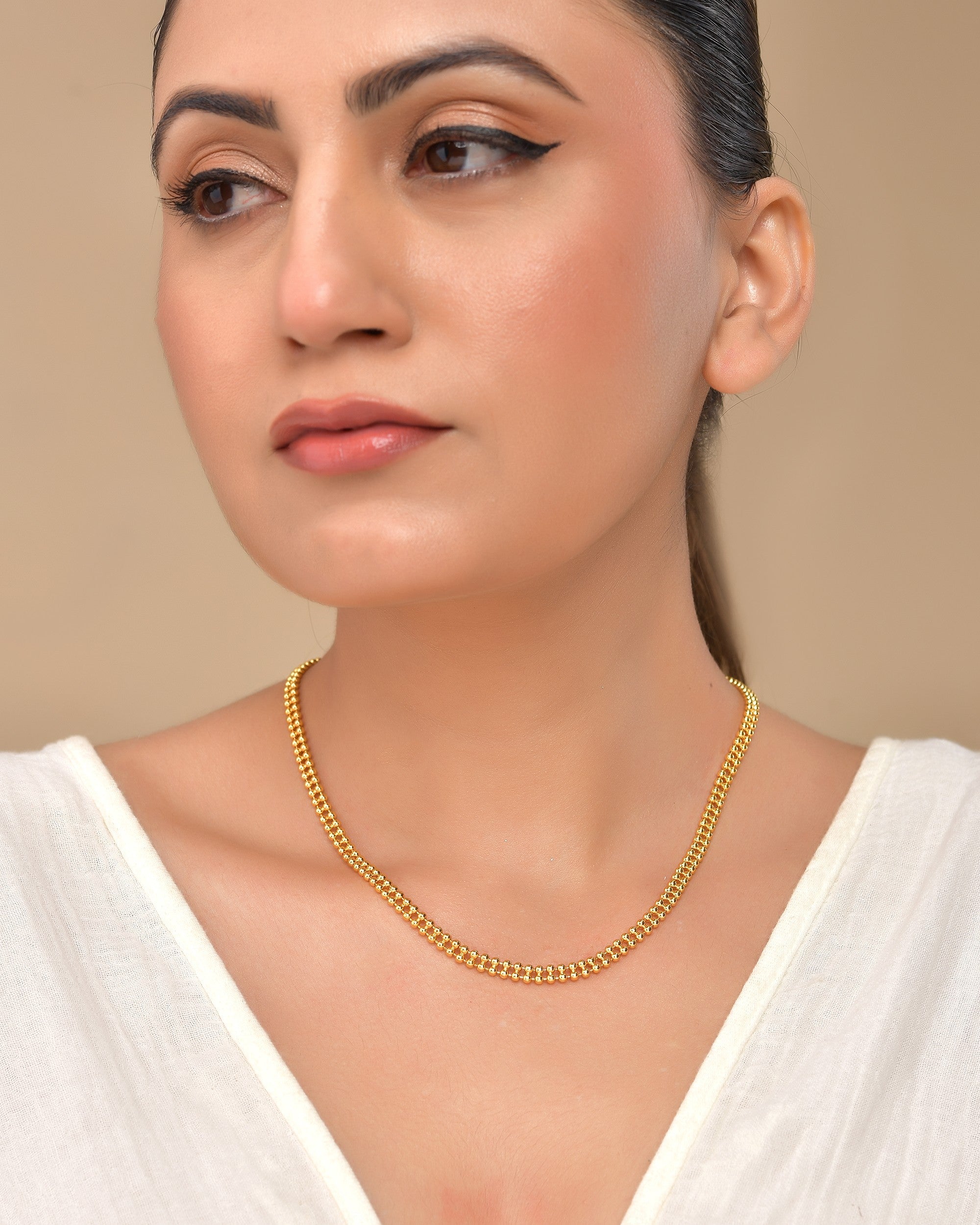 VOJ Gold Polished Ball Shaped Minimal Chain For Women - Distacart