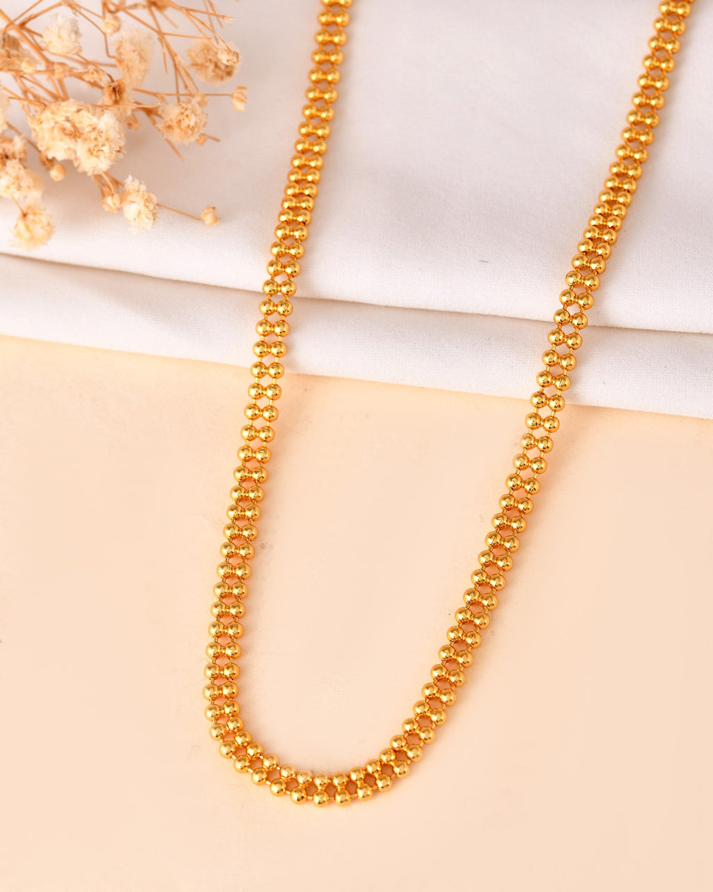 VOJ Gold Polished Ball Shaped Minimal Chain For Women - Distacart