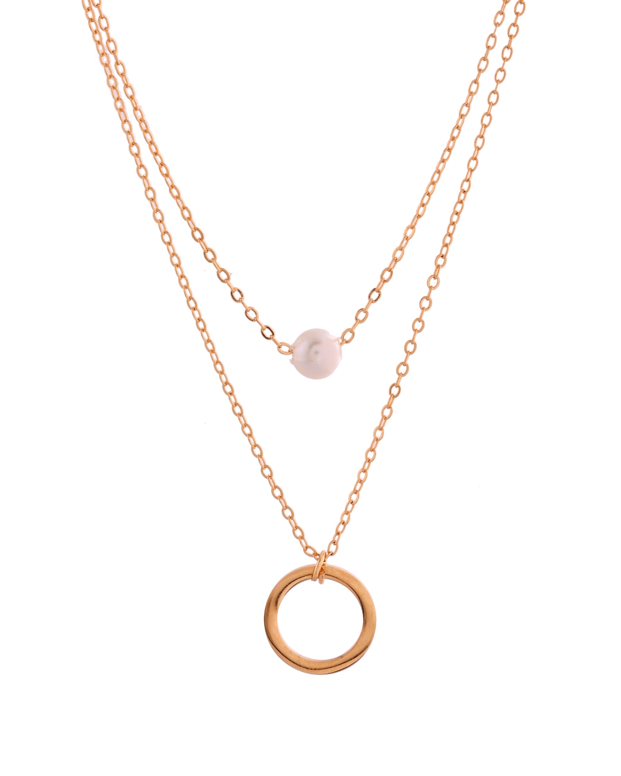 VOJ Gold Polished Multi Layer Pearl Studded Designer Chain - Distacart