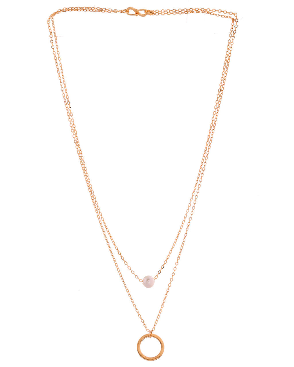 VOJ Gold Polished Multi Layer Pearl Studded Designer Chain - Distacart