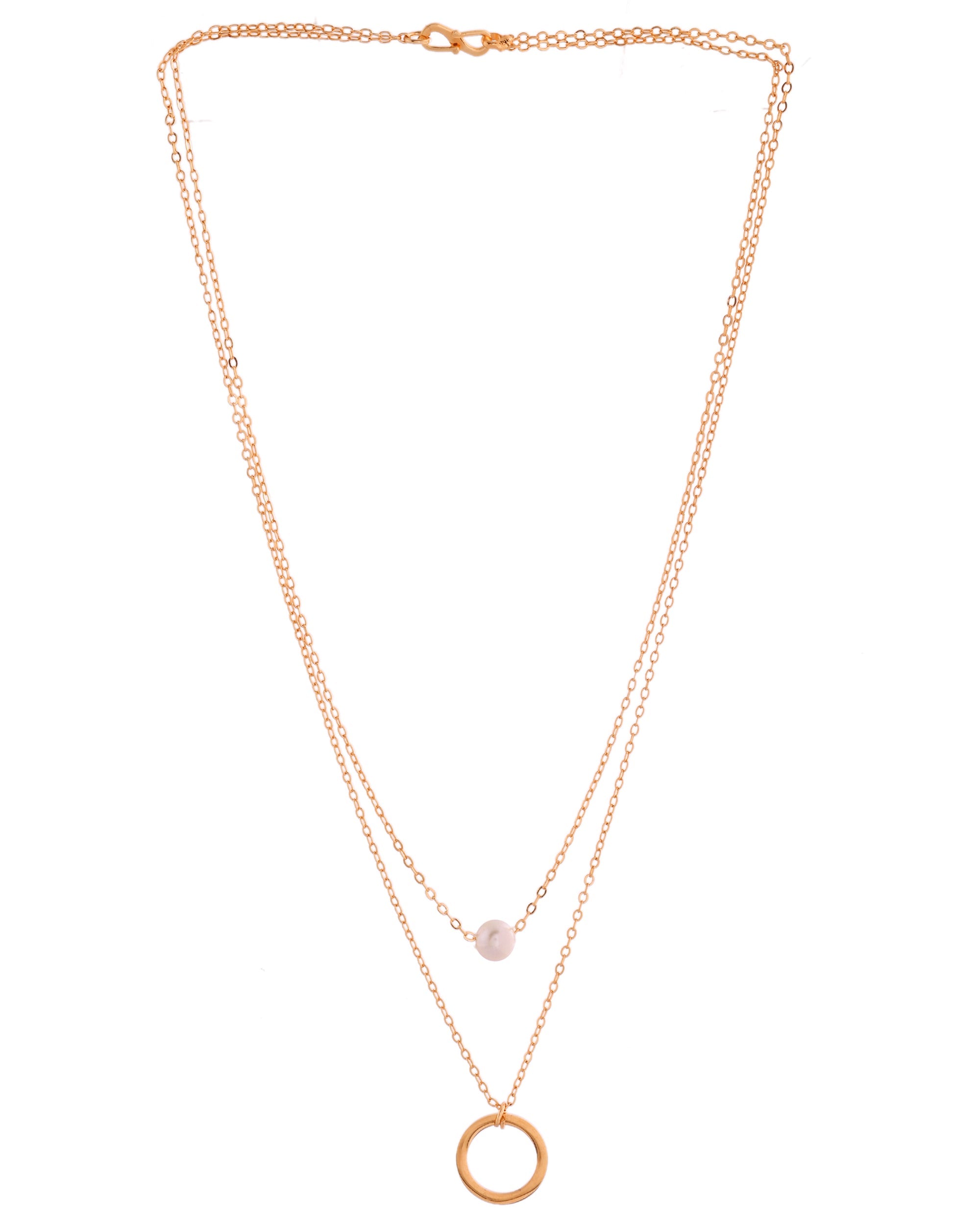 VOJ Gold Polished Multi Layer Pearl Studded Designer Chain - Distacart