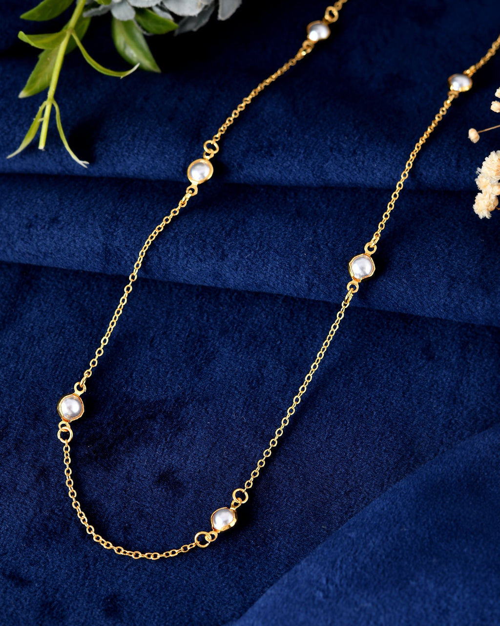 VOJ Gold Polished Women Pearl Studded Stainless Steel Chain - Distacart