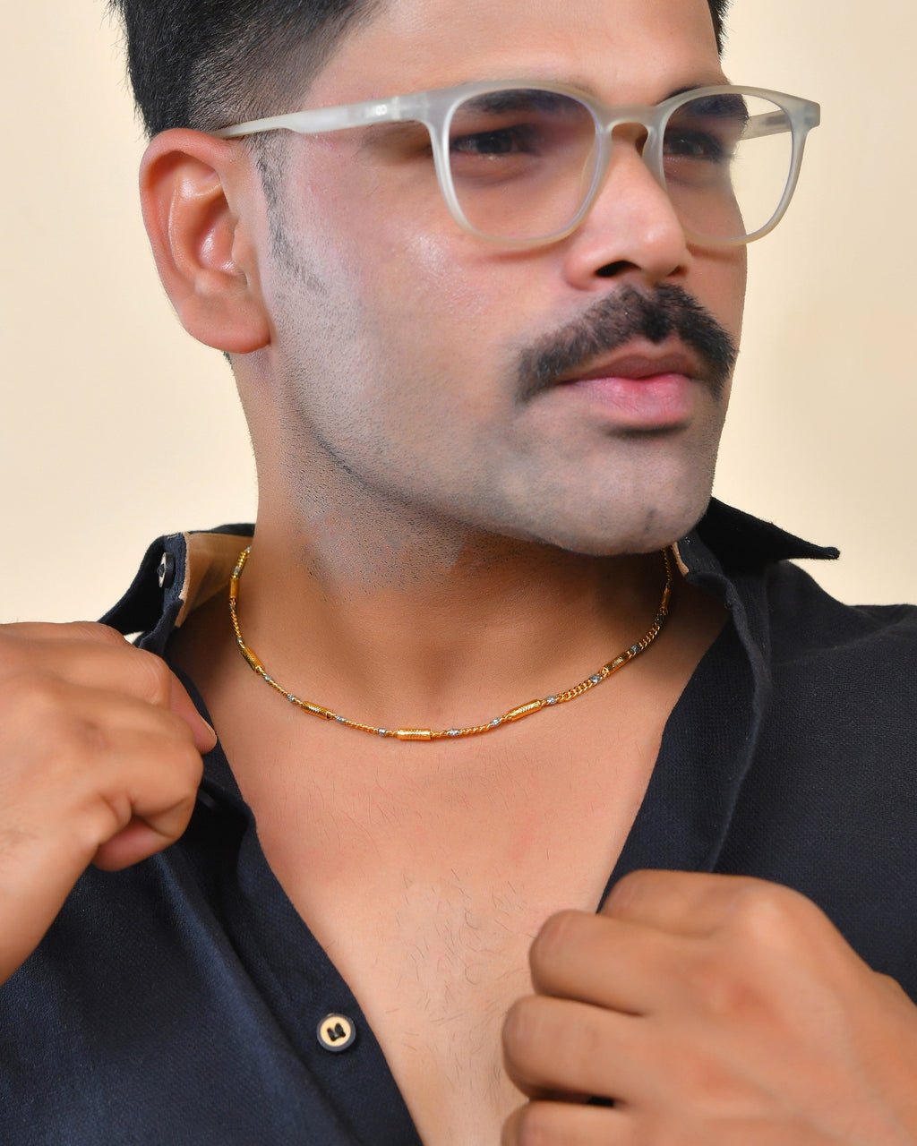VOJ Men Dual Toned Pipe Shaped Stainless Steel Chain - Distacart