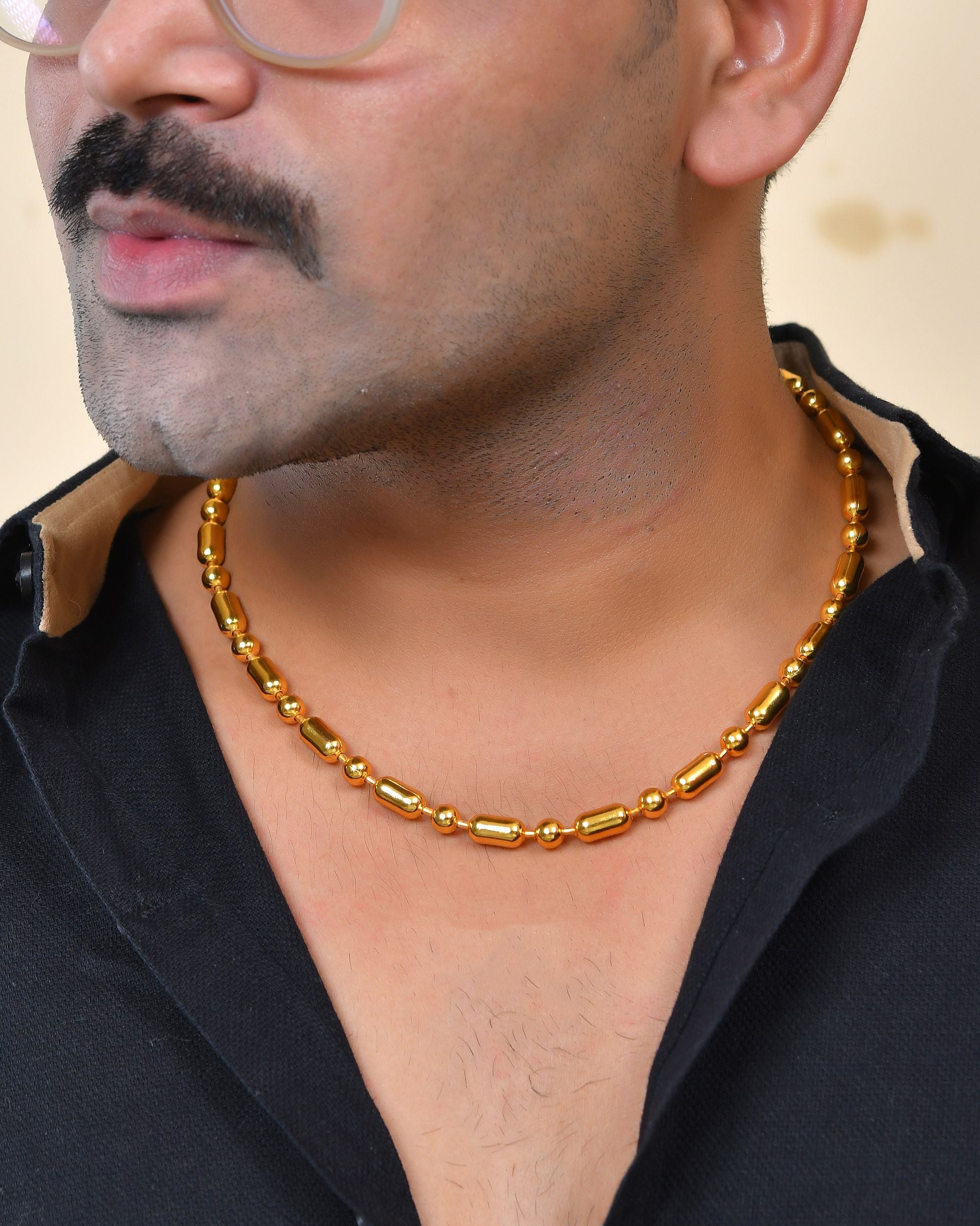 VOJ Men Gold Polished Drop Studded Elegant Chain - Distacart