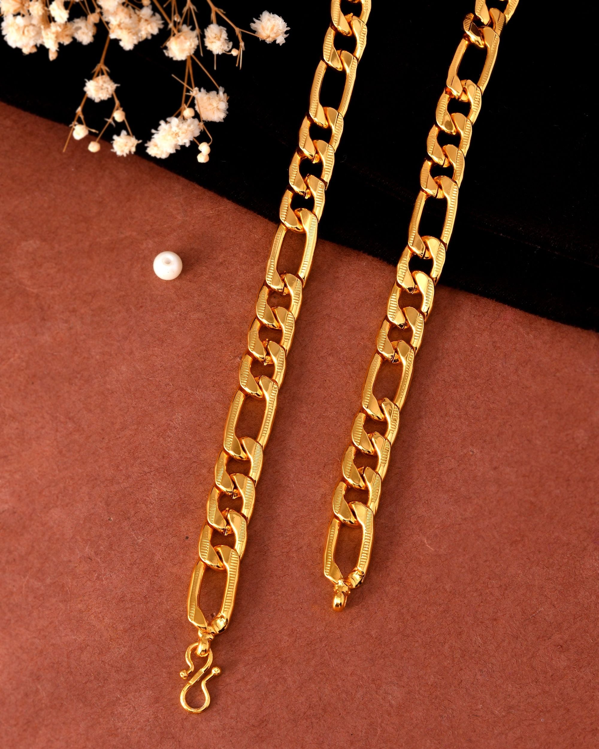 VOJ Men Gold Polished Link Classic Designer Linked Chain - Distacart