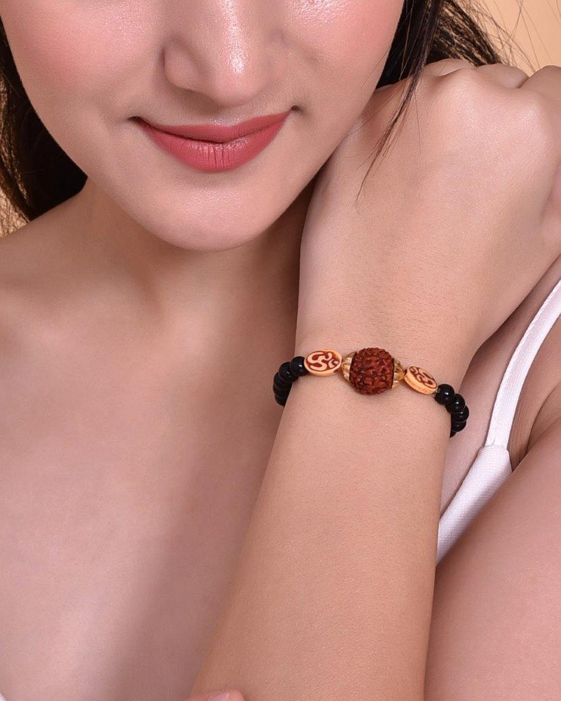 VOJ Rudraksh Black Beaded Elasticated Bracelet - Distacart