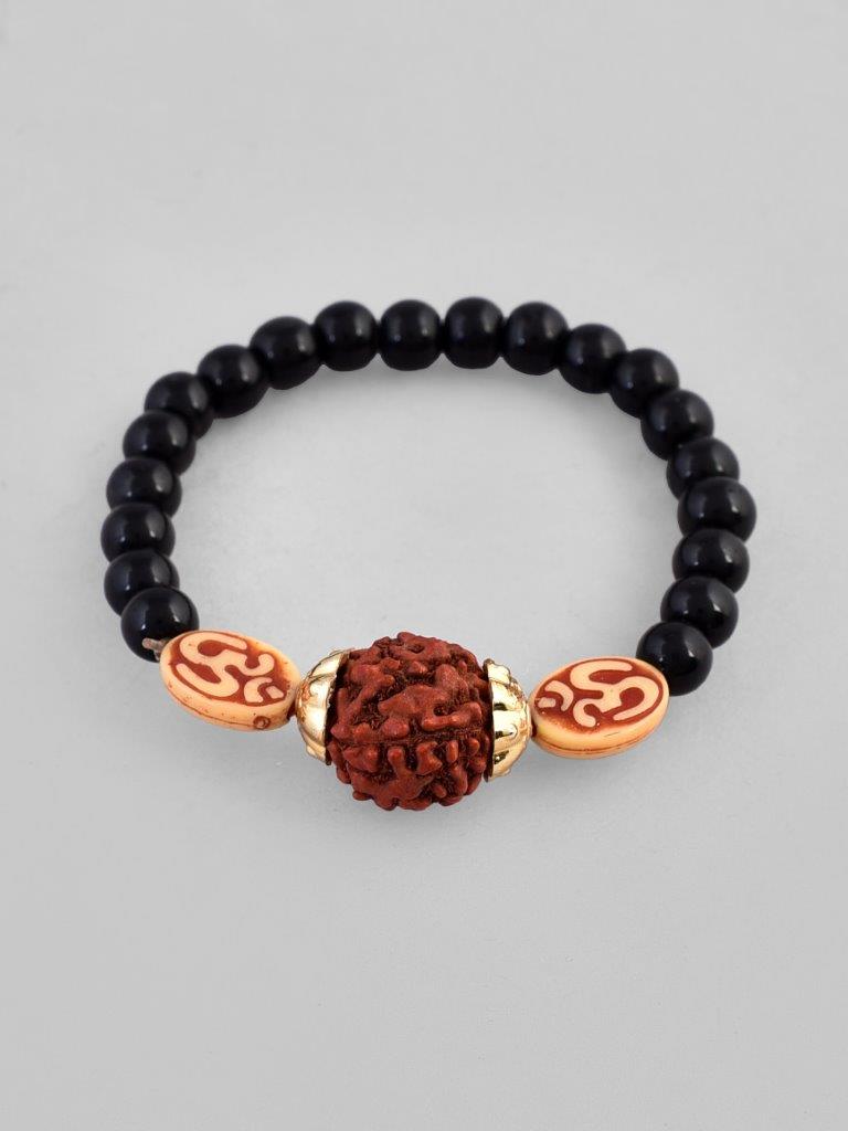 VOJ Rudraksh Black Beaded Elasticated Bracelet - Distacart