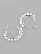 VOJ White Pearl Silver Plated Hoops Earrings - Distacart