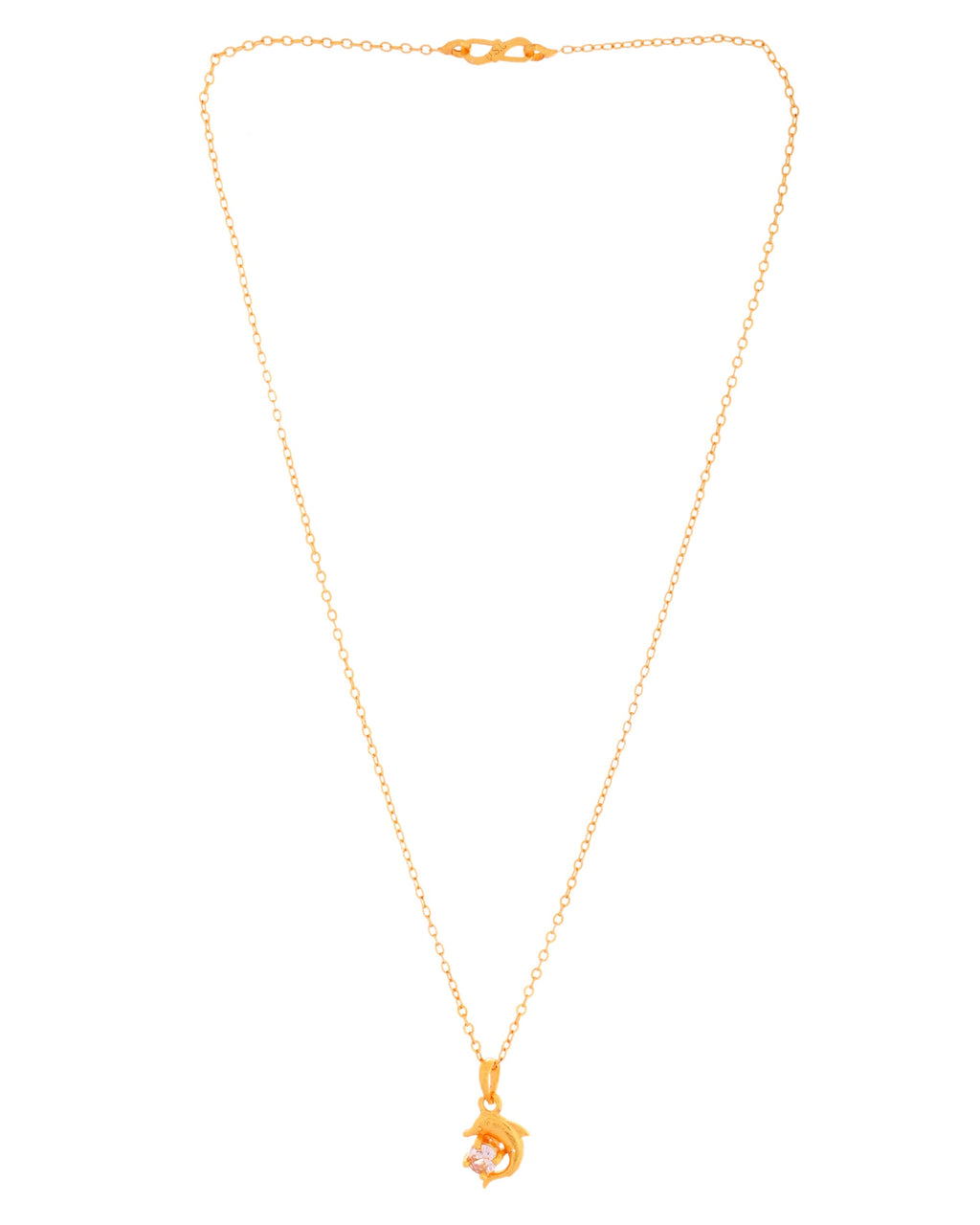 VOJ Gold Polished Chain With Fish Shaped Stone Studded Pendant - Distacart