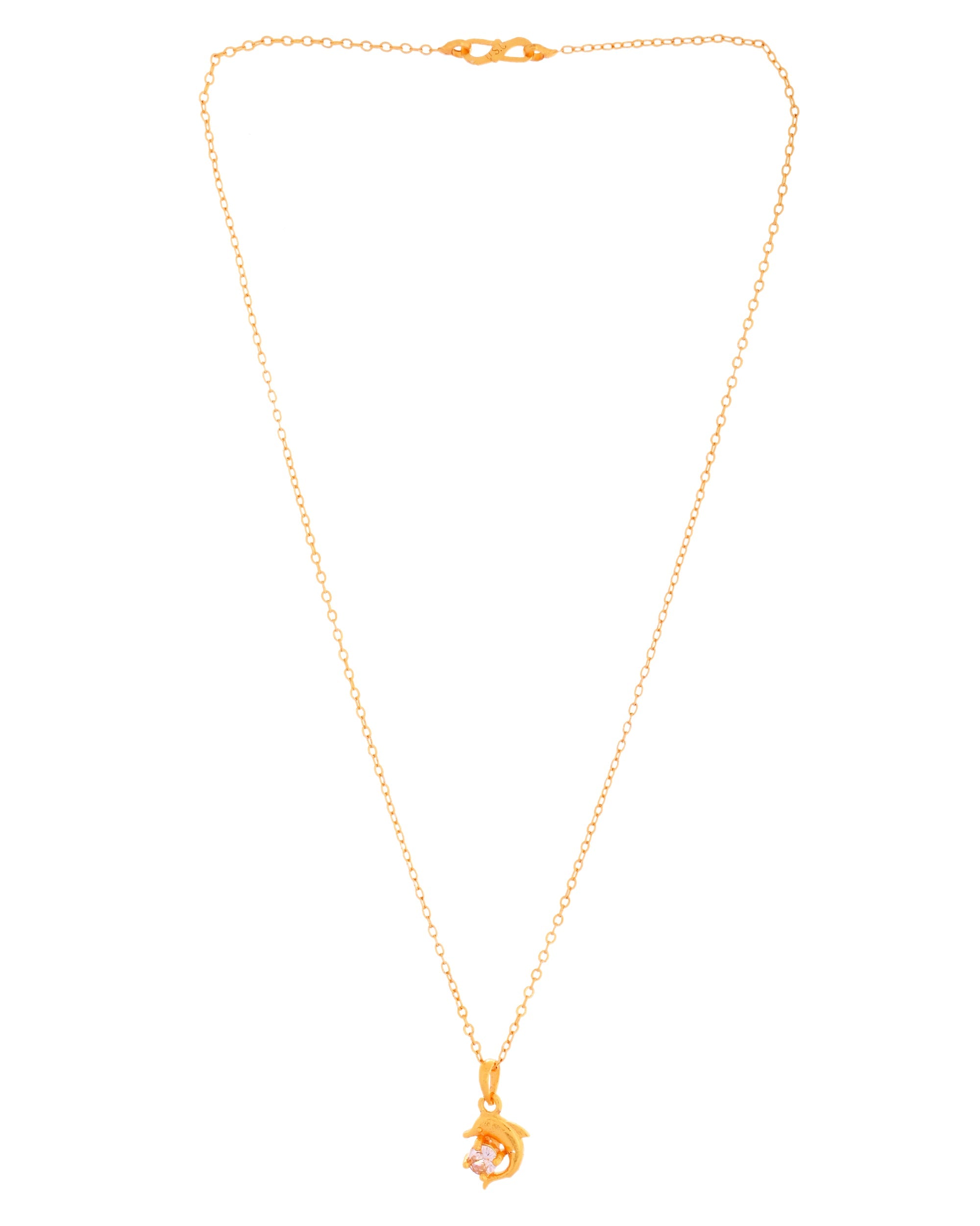 VOJ Gold Polished Chain With Fish Shaped Stone Studded Pendant - Distacart