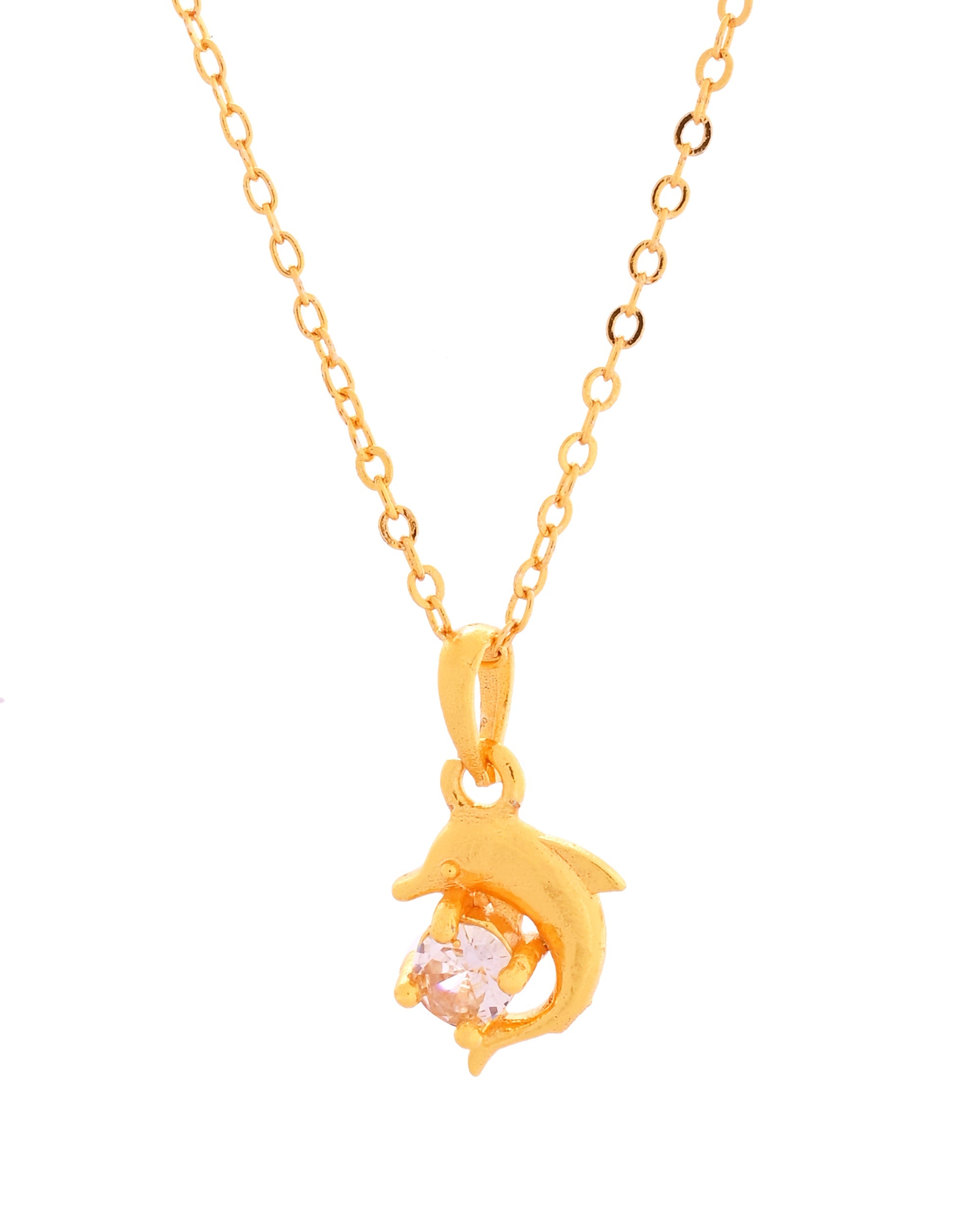 VOJ Gold Polished Chain With Fish Shaped Stone Studded Pendant - Distacart