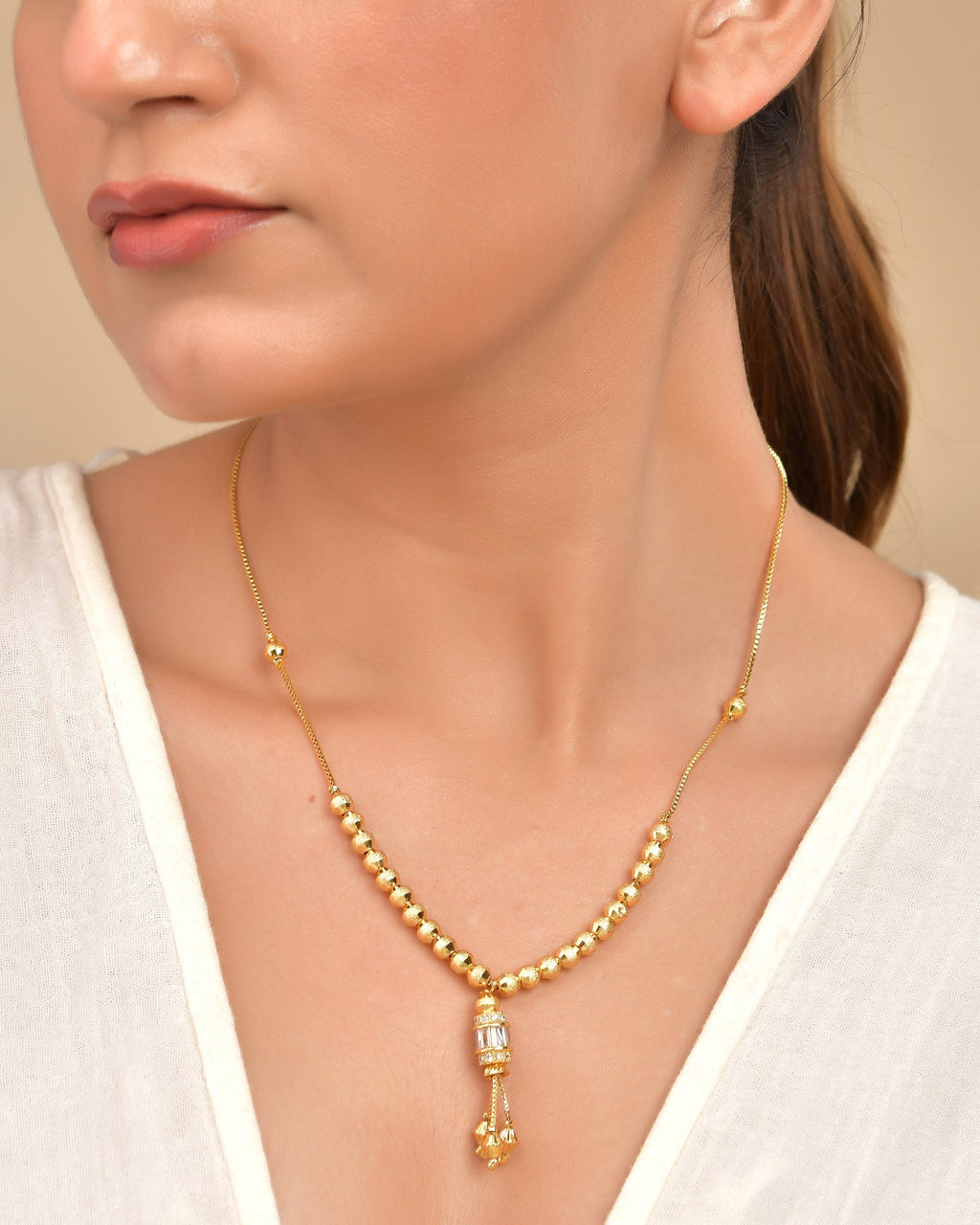VOJ Rose Gold Polished Ad Studded Round Pendant With Chain - Distacart