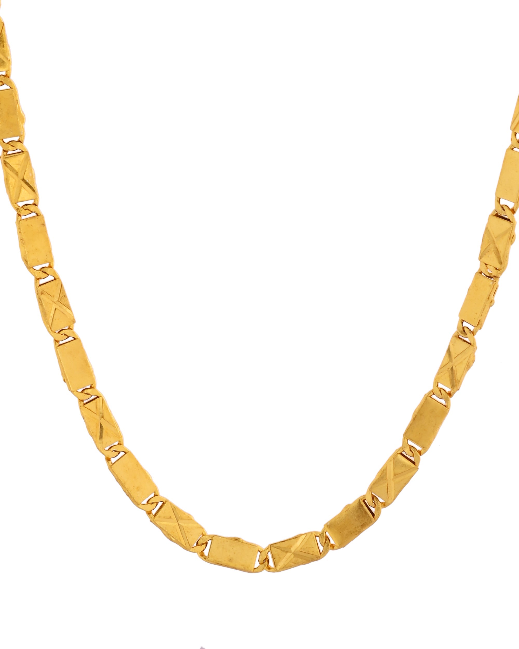 VOJ Stainless Steel Gold Polished Biscuit Shaped Classic Chain - Distacart