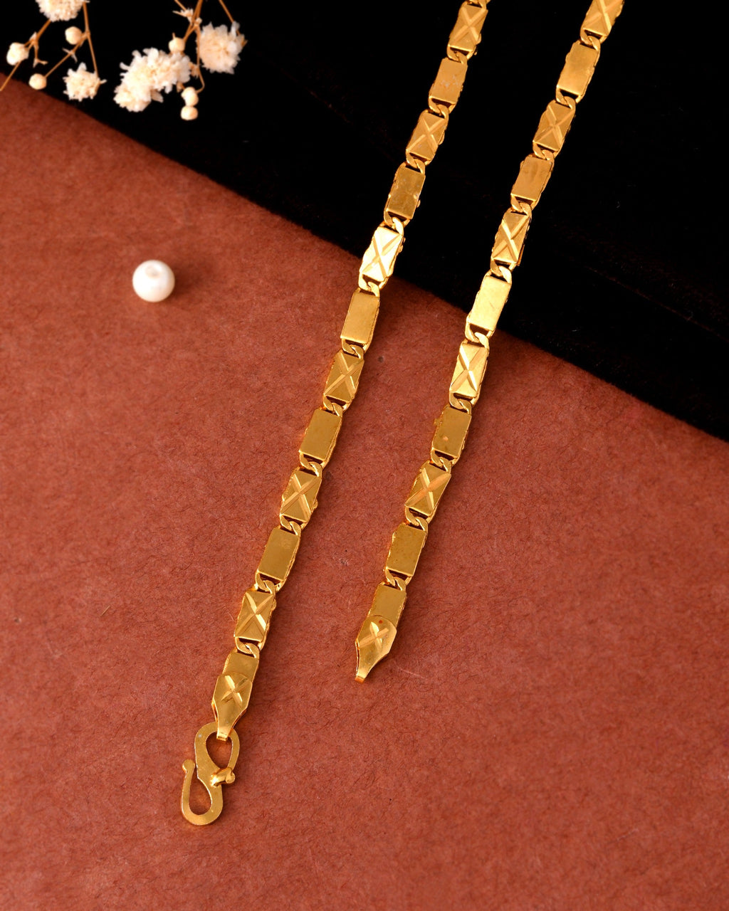 VOJ Stainless Steel Gold Polished Biscuit Shaped Classic Chain - Distacart