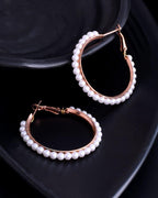 VOJ White Pearl Gold Plated Hoops Earrings - Distacart