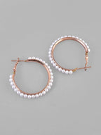 VOJ White Pearl Gold Plated Hoops Earrings - Distacart