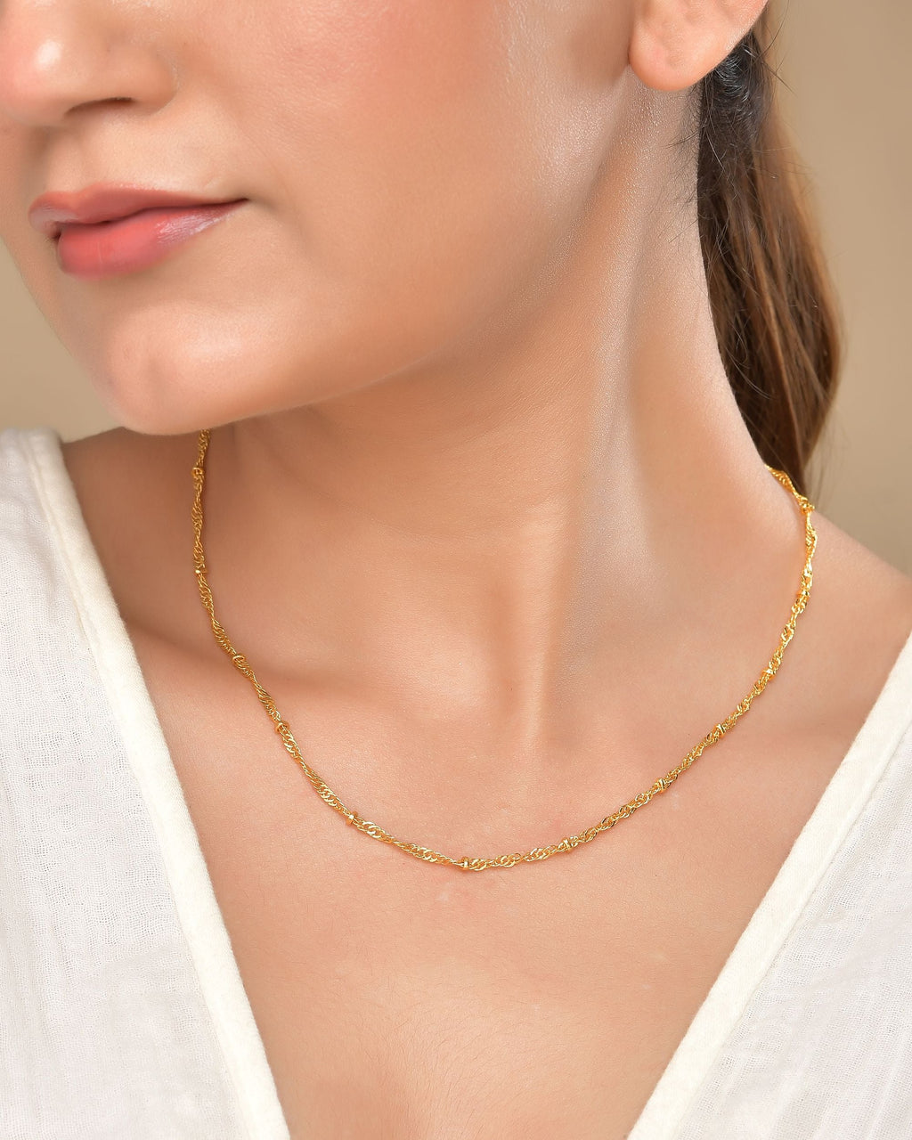 VOJ Women Stainless Steel Twisted Gold Polished Chain - Distacart
