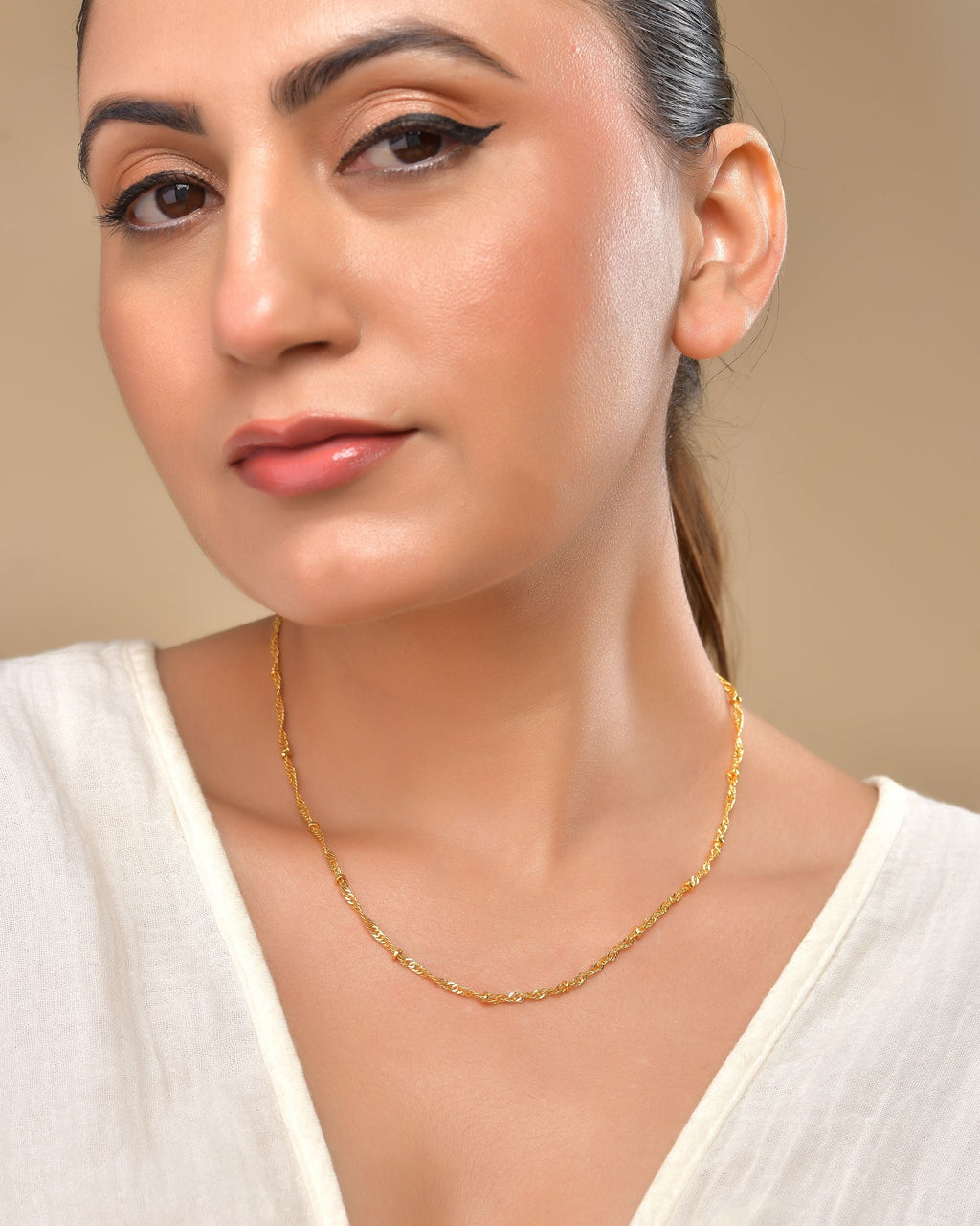 VOJ Women Stainless Steel Twisted Gold Polished Chain - Distacart