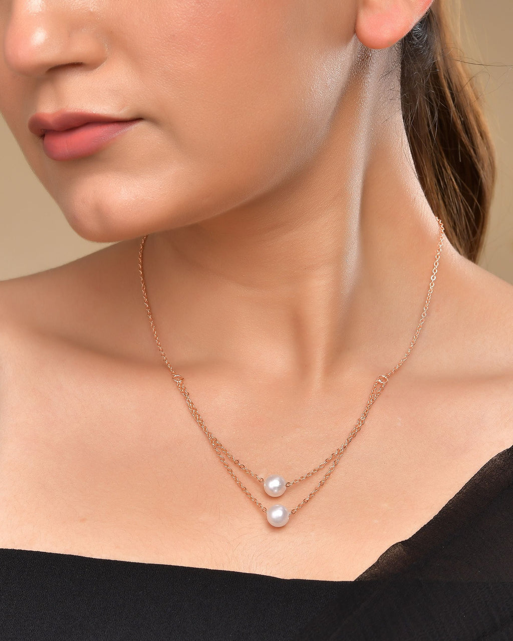 VOJ Gold Polished Pearl Studded Multi Layer Chain - Distacart