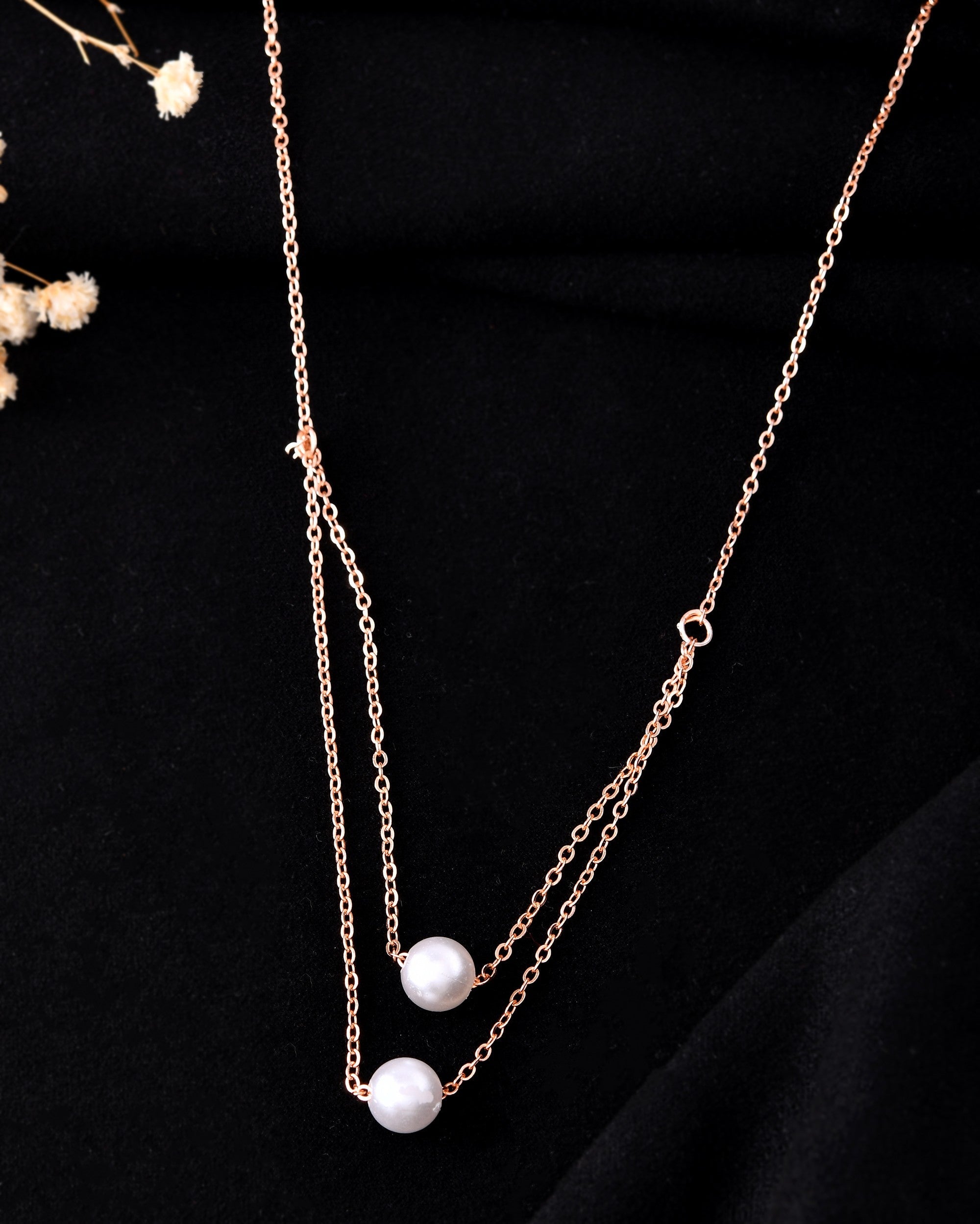 VOJ Gold Polished Pearl Studded Multi Layer Chain - Distacart
