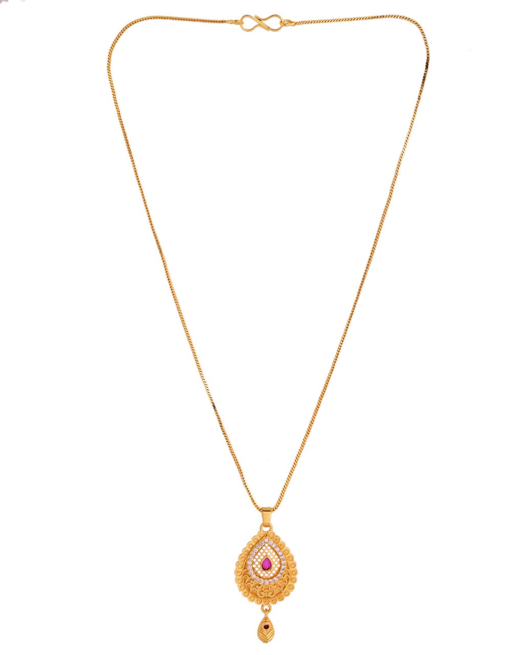 VOJ Gold Polished Teardrop Shaped Pendant With Chain Set - Distacart
