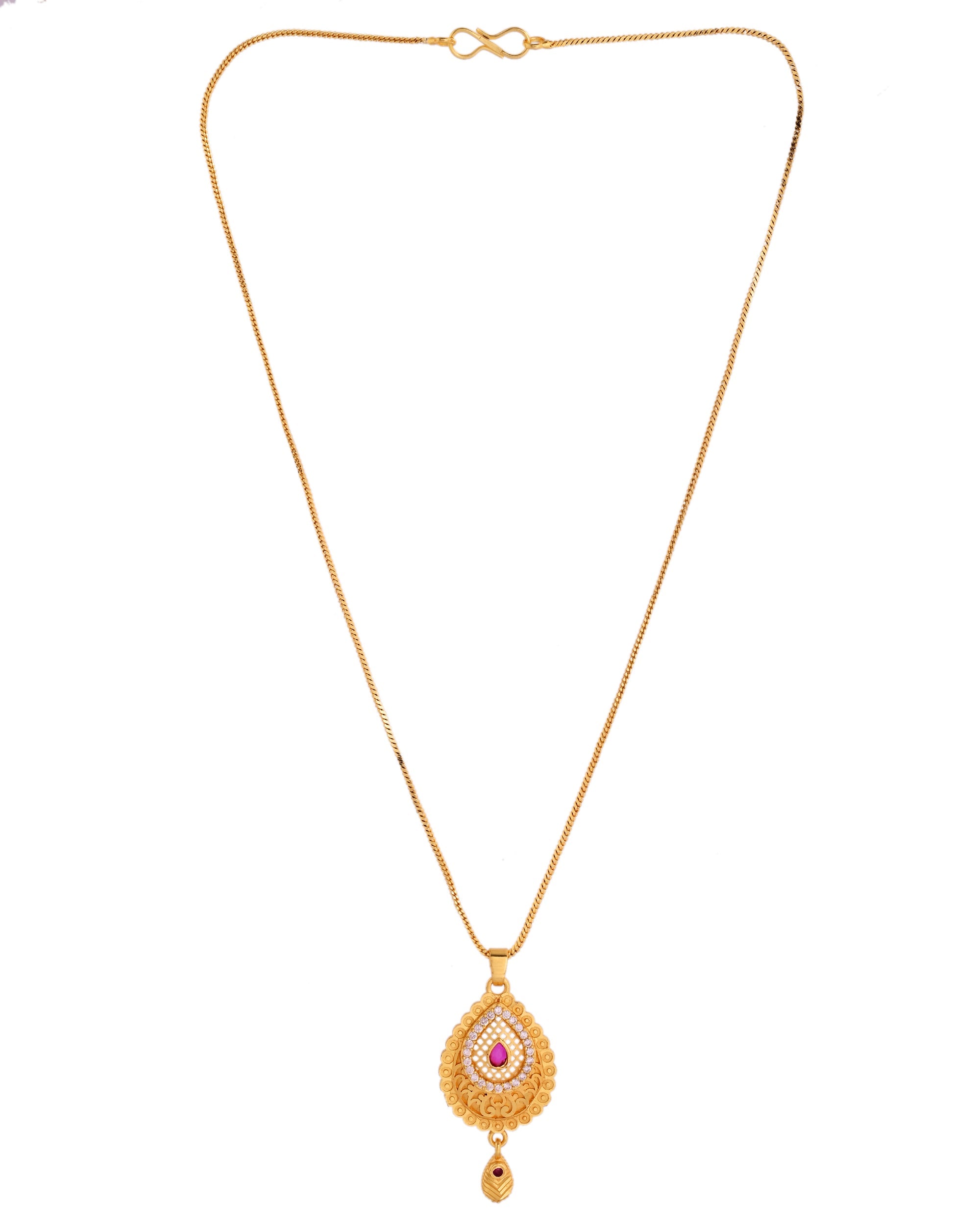 VOJ Gold Polished Teardrop Shaped Pendant With Chain Set - Distacart
