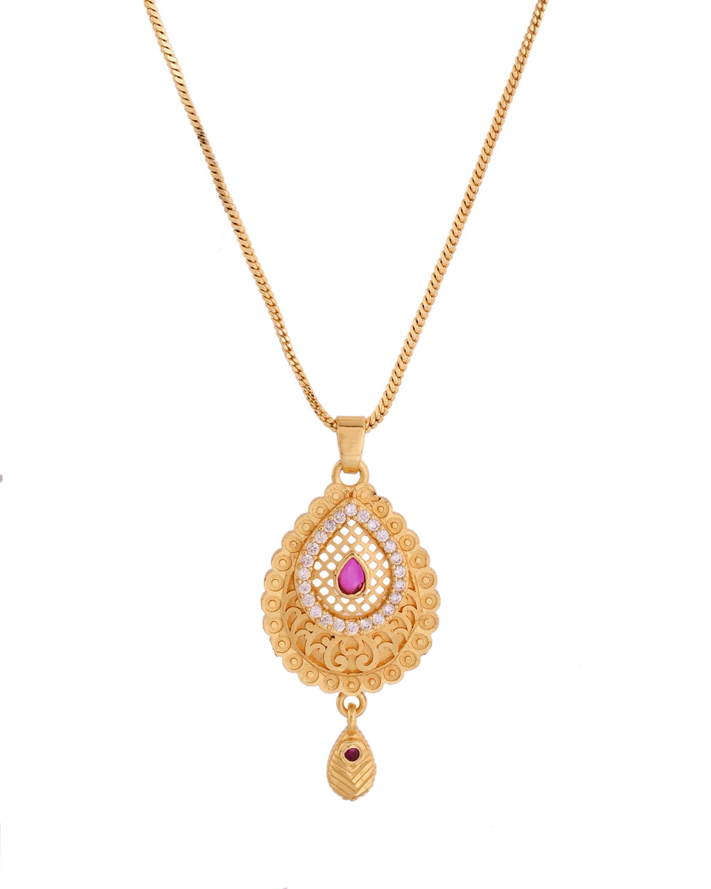 VOJ Gold Polished Teardrop Shaped Pendant With Chain Set - Distacart