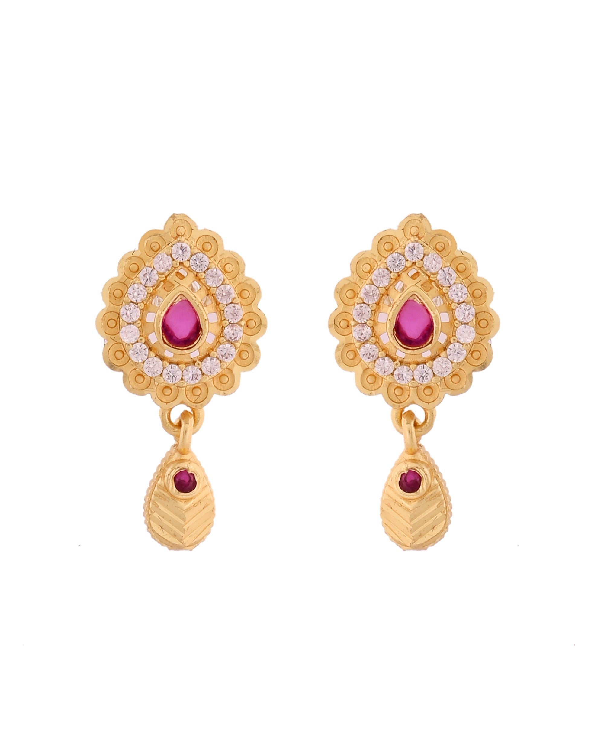 VOJ Gold Polished Teardrop Shaped Pendant With Chain Set - Distacart