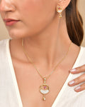VOJ Gold Polished Circular Pendant With Chain And Earrings Set - Distacart