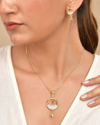 VOJ Gold Polished Circular Pendant With Chain And Earrings Set - Distacart