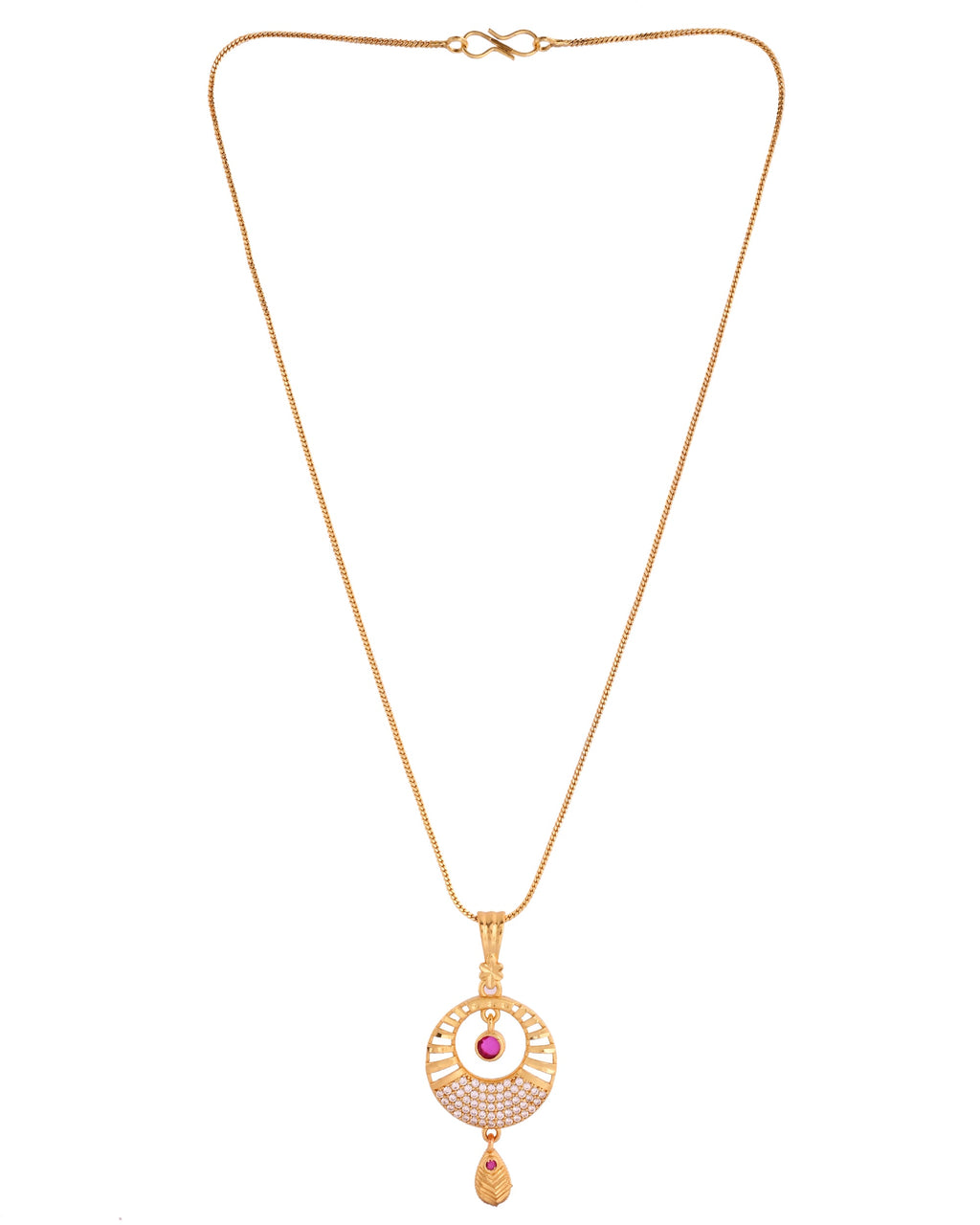 VOJ Gold Polished Circular Pendant With Chain And Earrings Set - Distacart