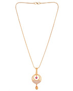VOJ Gold Polished Circular Pendant With Chain And Earrings Set - Distacart