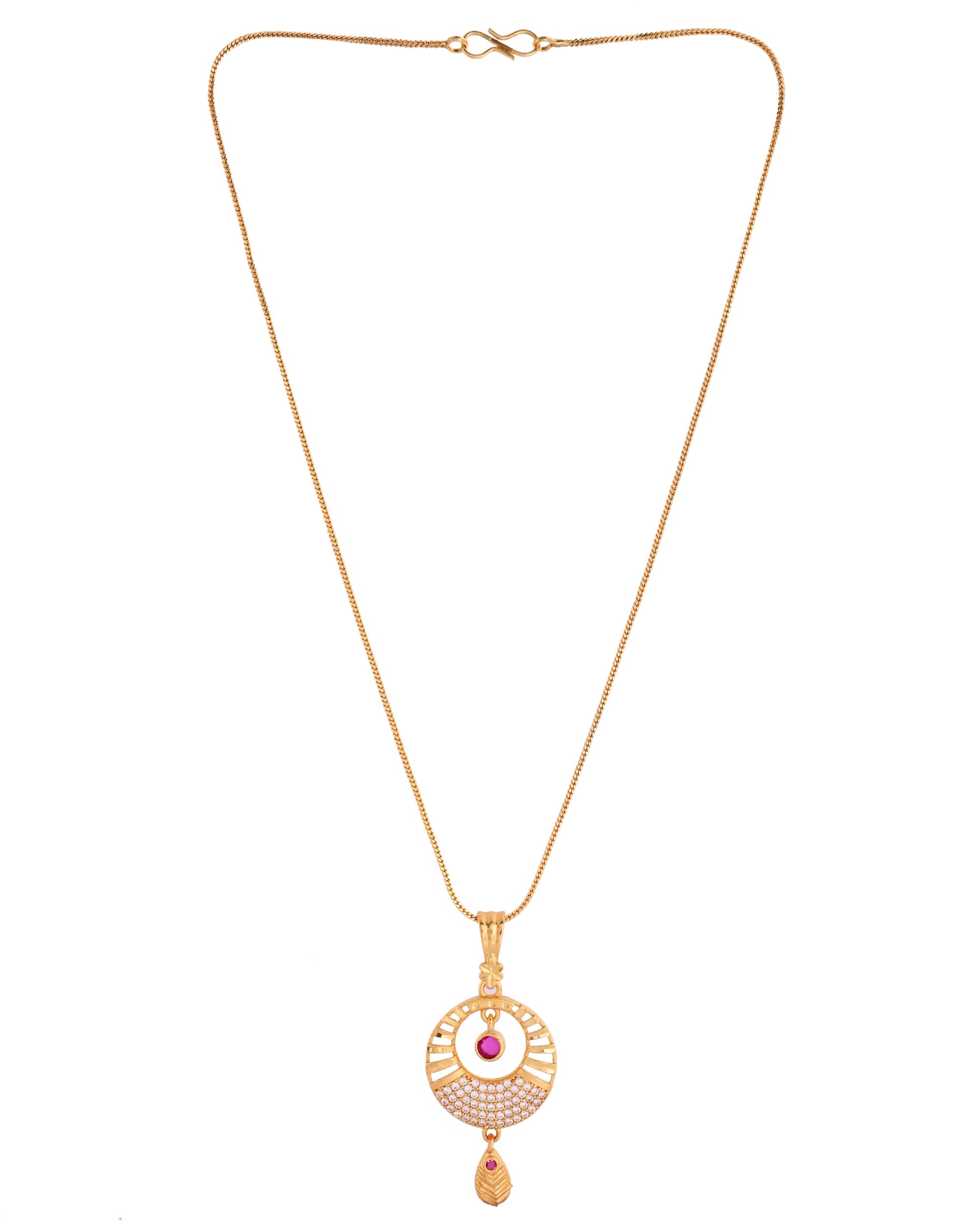 VOJ Gold Polished Circular Pendant With Chain And Earrings Set - Distacart