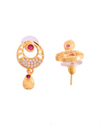 VOJ Gold Polished Circular Pendant With Chain And Earrings Set - Distacart