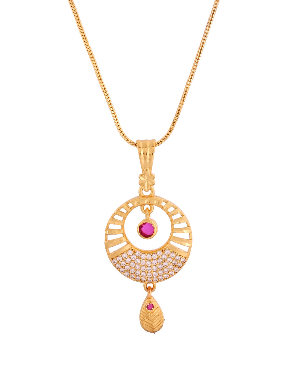 VOJ Gold Polished Circular Pendant With Chain And Earrings Set - Distacart