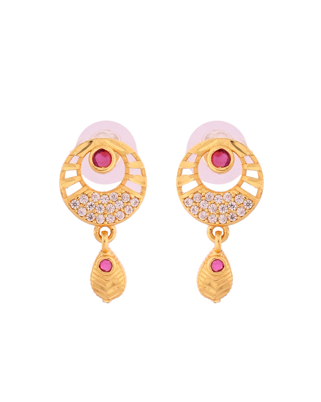 VOJ Gold Polished Circular Pendant With Chain And Earrings Set - Distacart
