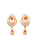 VOJ Gold Polished Circular Pendant With Chain And Earrings Set - Distacart