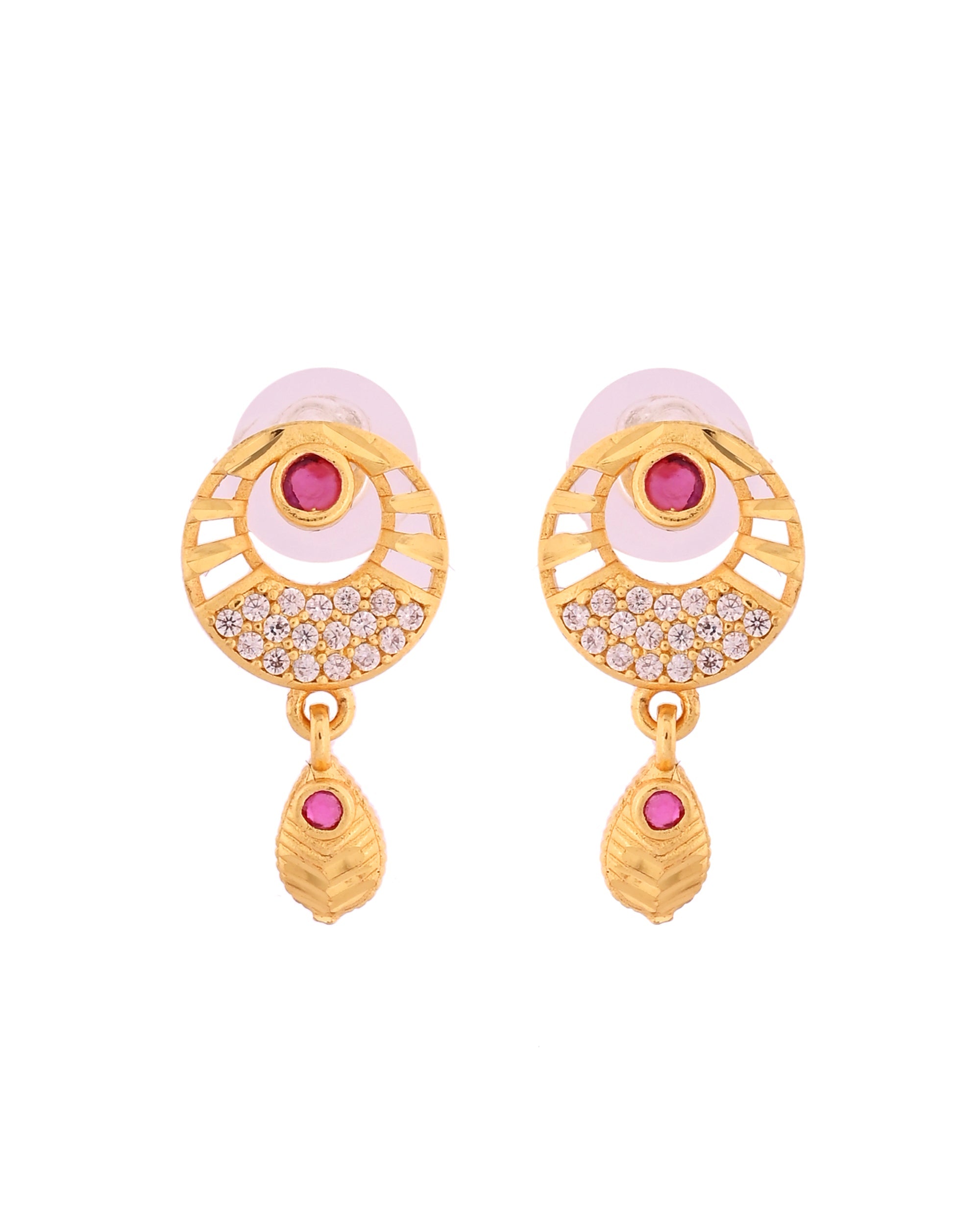 VOJ Gold Polished Circular Pendant With Chain And Earrings Set - Distacart