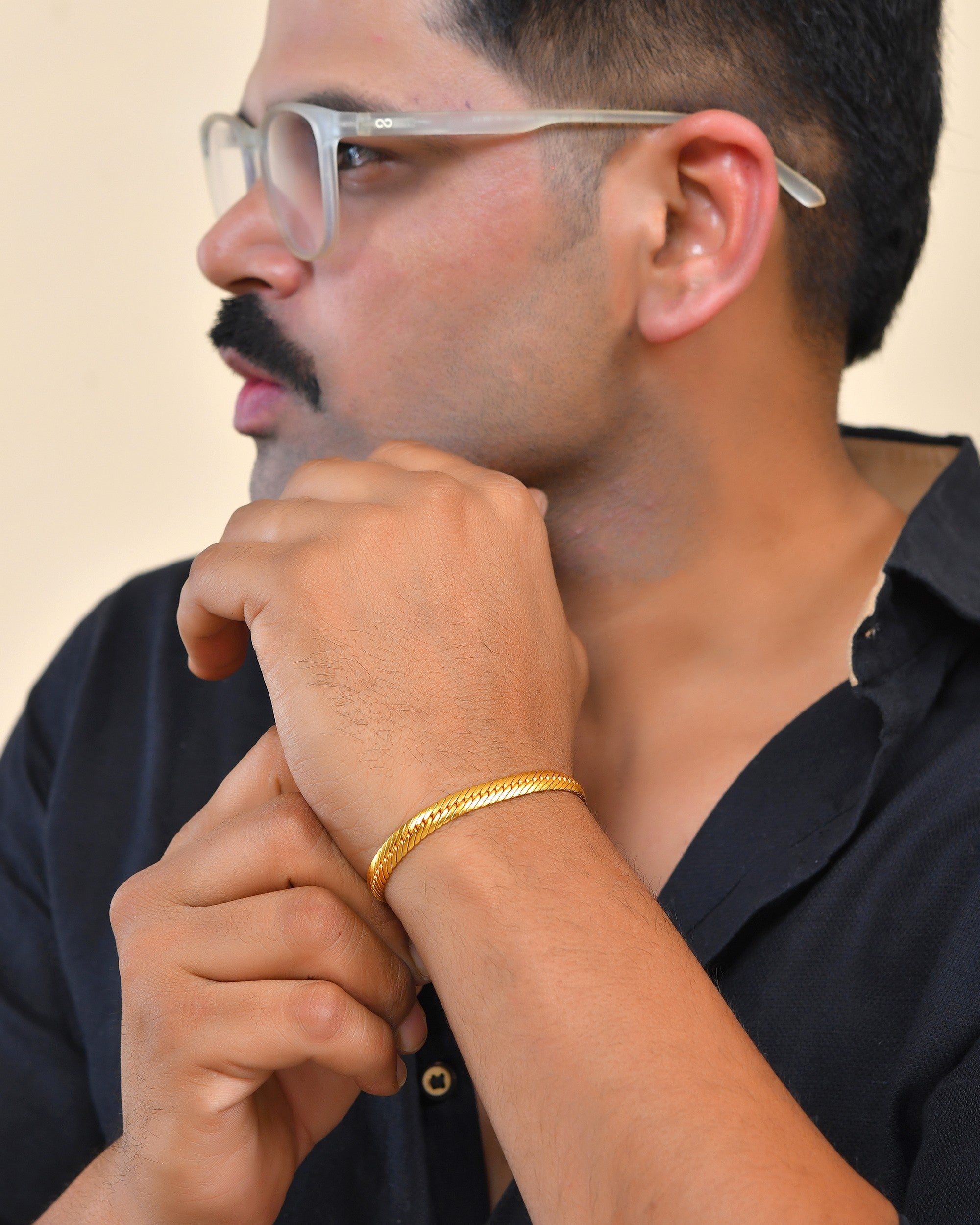 VOJ Men Stainless Steel Gold Polished Handcrafted Bracelet - Distacart