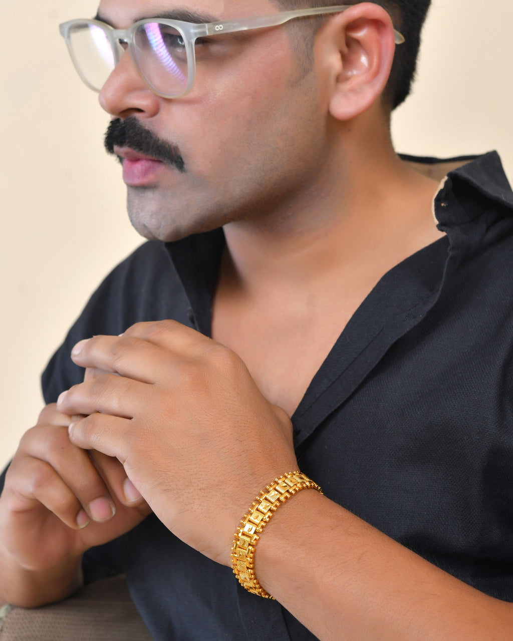 VOJ Gold Polished Handcrafted Stainless Steel Linked Bracelet For Men - Distacart