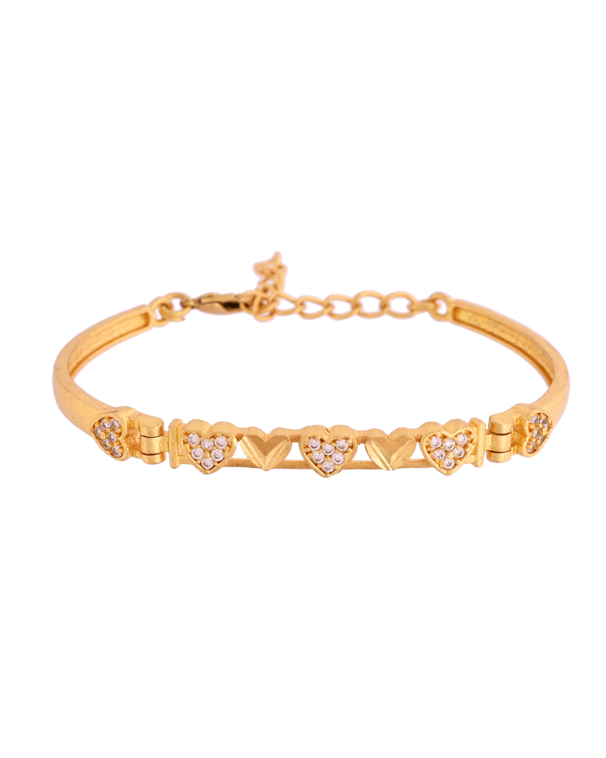 VOJ Women Gold Polished Heart Shaped Stone Studded Link Bracelet - Distacart