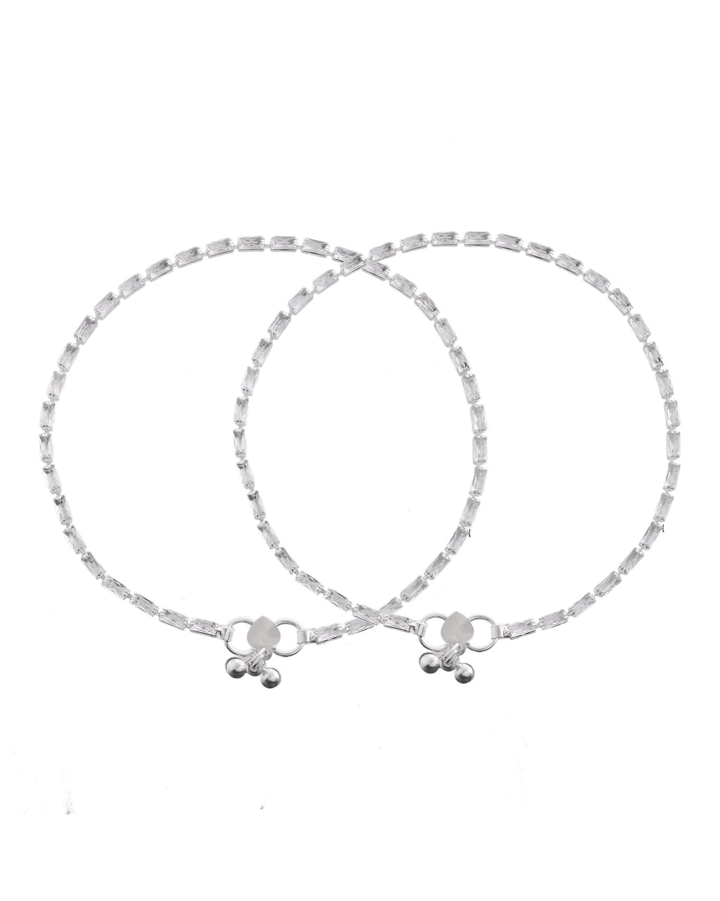 VOJ Set Of 2 Silver Plated Stone Studded Anklet - Distacart