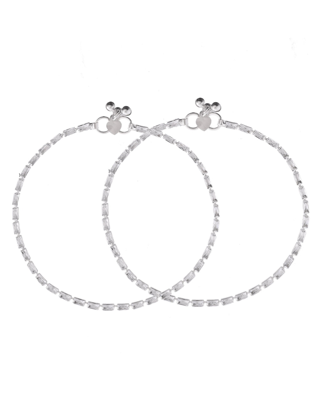 VOJ Set Of 2 Silver Plated Stone Studded Anklet - Distacart