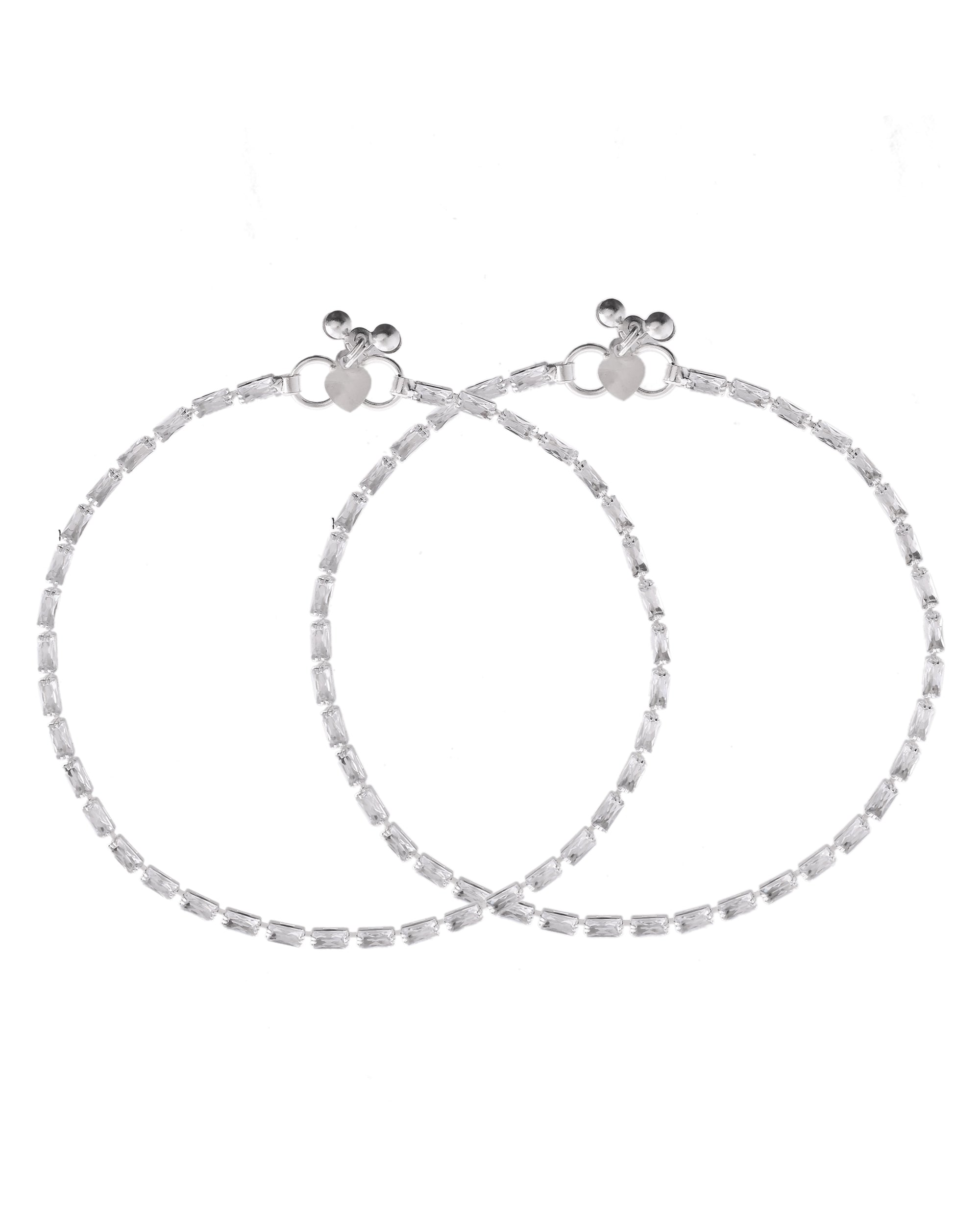 VOJ Set Of 2 Silver Plated Stone Studded Anklet - Distacart