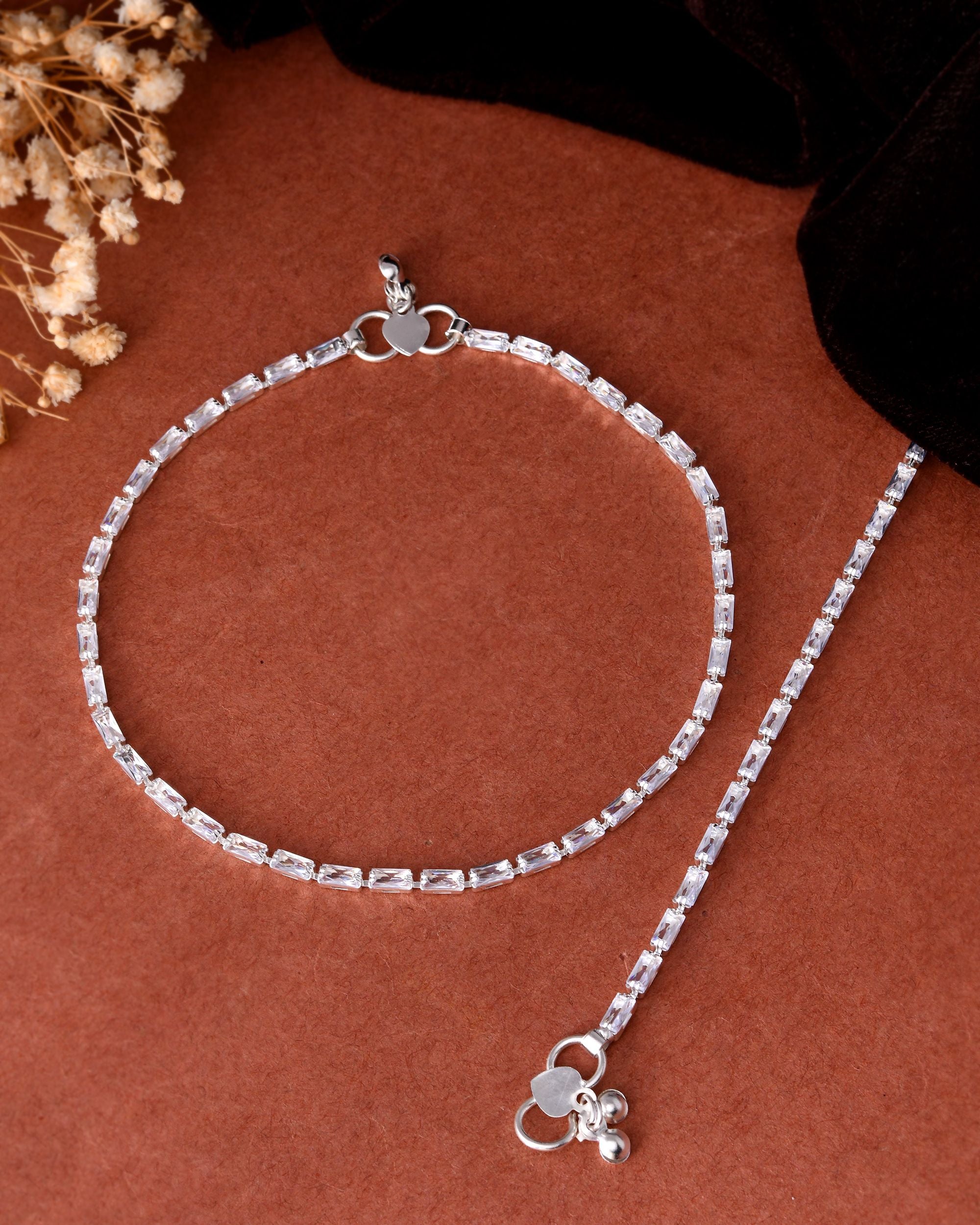 VOJ Set Of 2 Silver Plated Stone Studded Anklet - Distacart