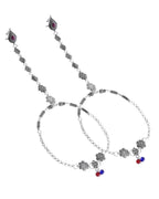 VOJ Set Of 2 Silver-Plated Stainless Steel Floral Shape Anklet With Toe Ring