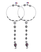VOJ Set Of 2 Silver-Plated Stainless Steel Floral Shape Anklet With Toe Ring