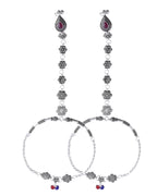 VOJ Set Of 2 Silver-Plated Stainless Steel Floral Shape Anklet With Toe Ring